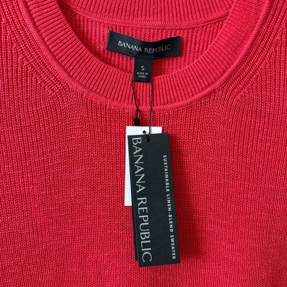 New Banana Republic Linen Blend Knit Top Women Size S Short Sleeve Cherry Red - Picture 5 of 9